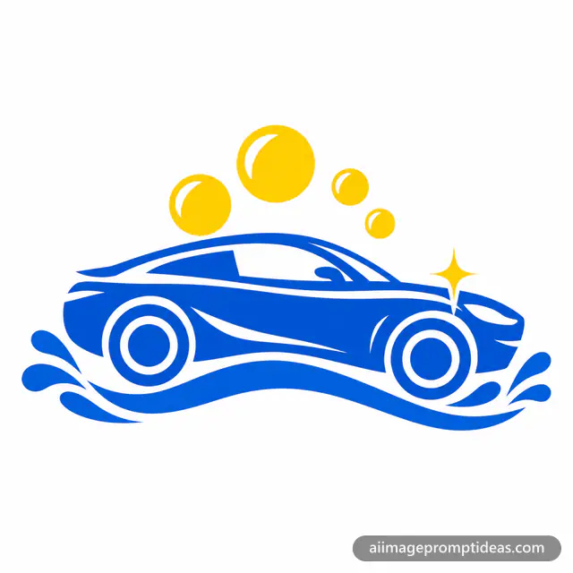Flat vector car wash logo with a car silhouette and bubbles, AI generated