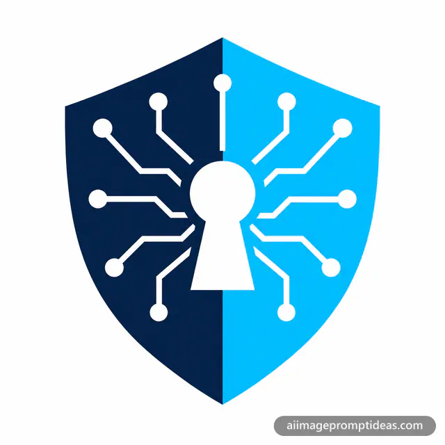 Flat vector cybersecurity logo of a shield with a keyhole and circuit lines, AI generated