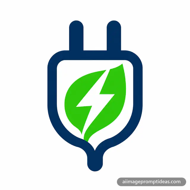 Minimal EV charging logo of a lightning bolt merged with a leaf inside a plug shape, AI generated