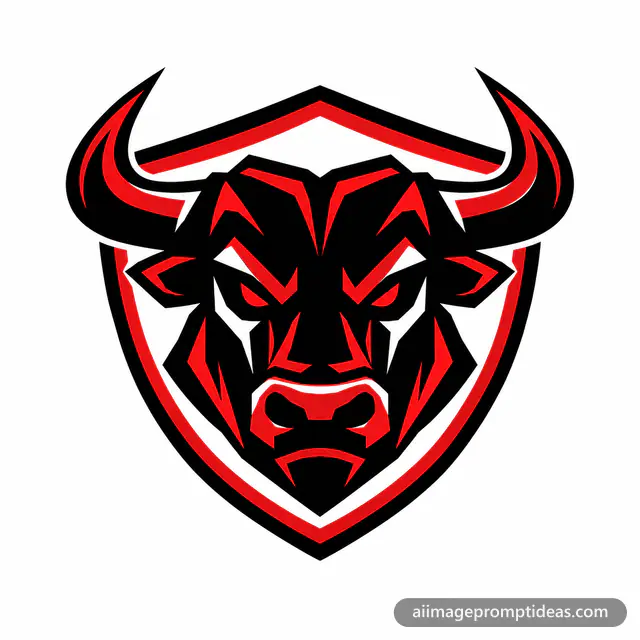 Bold black and red geometric bull head logo inside a shield for a fitness gym, AI generated