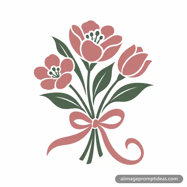 Minimal flat vector florist logo of a bouquet tied with a ribbon, AI generated
