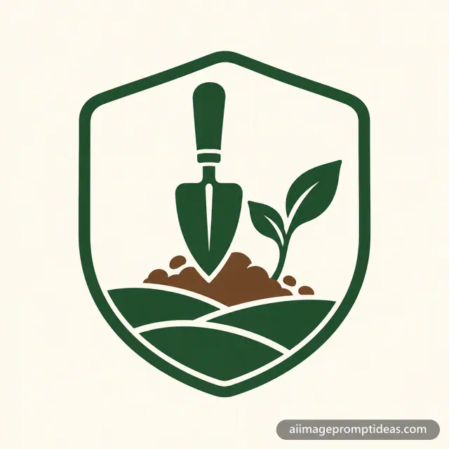 Flat vector landscaping logo with a trowel and sprout, AI generated