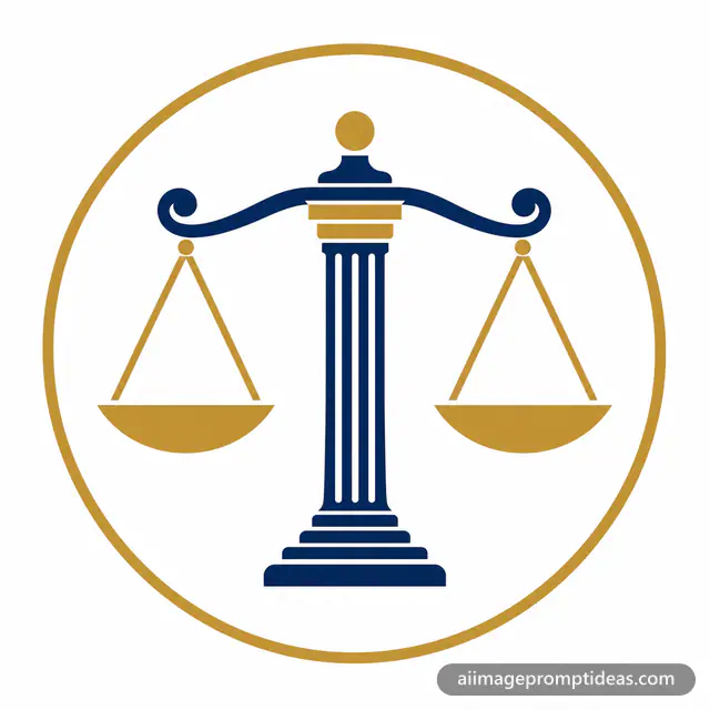 Minimal law firm logo of scales of justice with a pillar post in navy and gold, AI generated