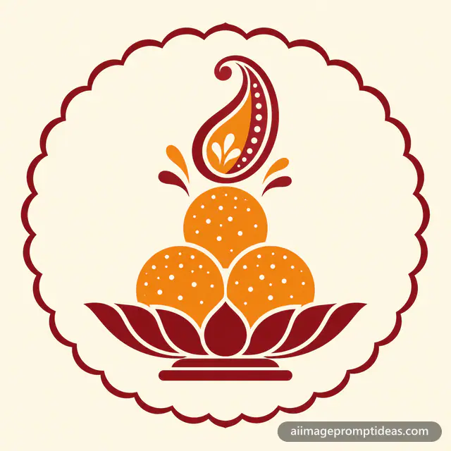 Flat vector sweet shop logo with laddoos on a lotus plate, AI generated