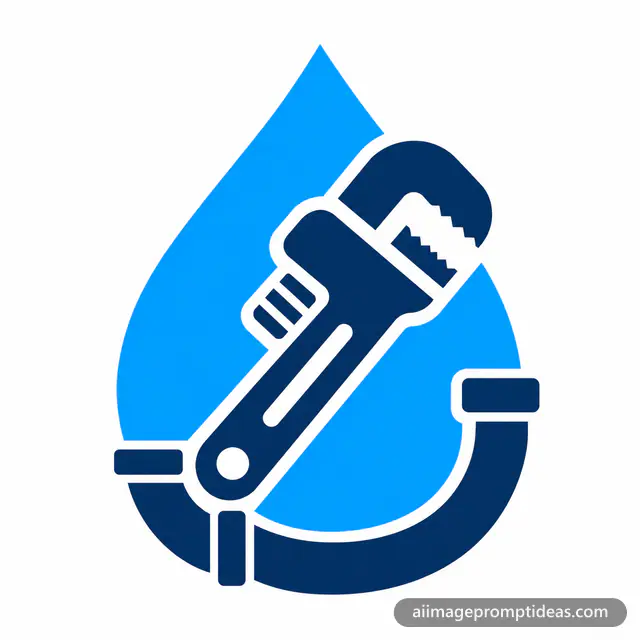 Flat vector plumbing logo of a water drop with a wrench, AI generated