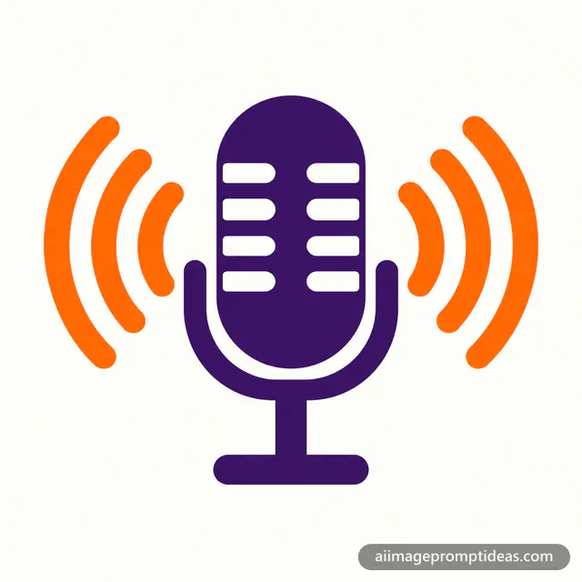 Flat vector podcast logo with a microphone and sound waves, AI generated