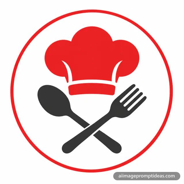 Minimal restaurant logo of a chef hat above a crossed spoon and fork in a circle, AI generated